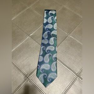 CM Gold Series Paisley Green and Blue Men's Tie, 100% Silk, Extra Long